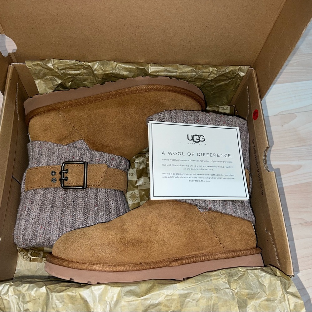 UGG Tan Suede Boots with Knit Cuff
